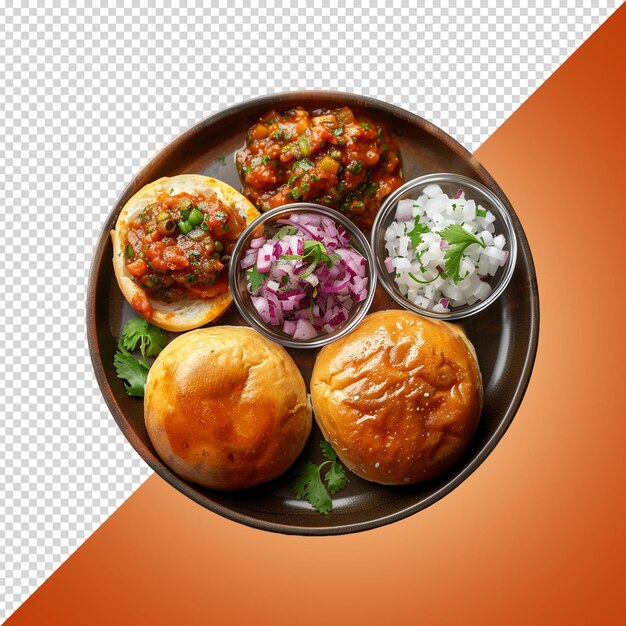 PSD pav bhaji on a plate isolated on transparent background