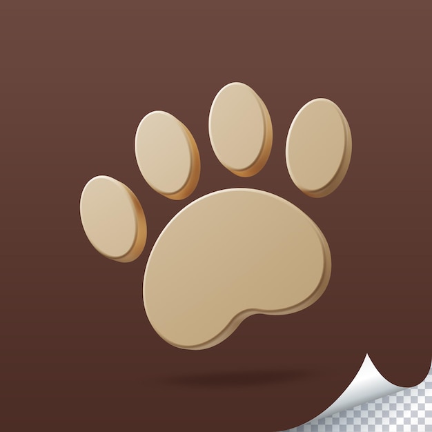 Paw 3d icon in cartoon style Animal footprint