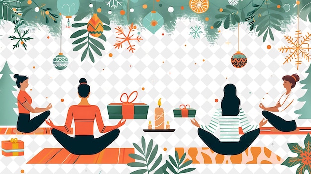 PSD peaceful christmas yoga retreat with guests and instructors illustration christmas art design