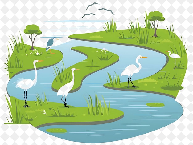 PSD peaceful estuary landscape with winding rivers and vibrant h illustration natural scenery design