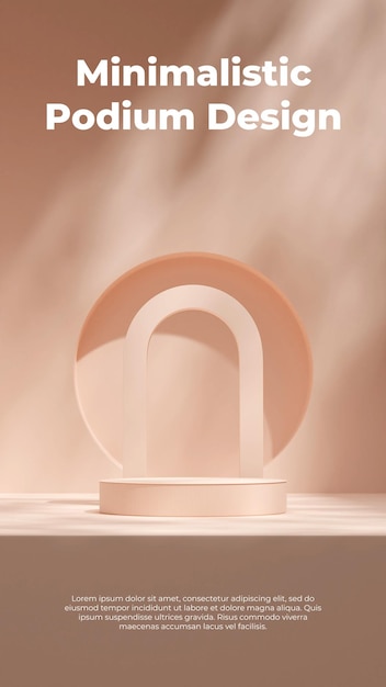 Peach color minimal empty scene 3d rendering mockup podium in portrait with arch and circle