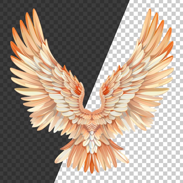 Peach and cream feathered wings arching gracefully on transparent background stock png