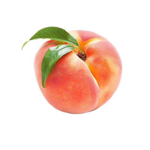 PSD a peach with a leaf isolated on a white background