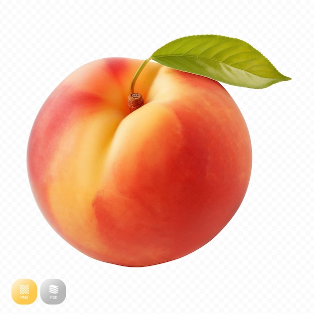 a peach with a leaf on it and the word  t  on it