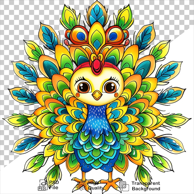 Peacock Drawing for Coloring Isolated and Transparent