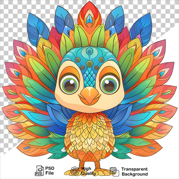 PSD peacock drawing for coloring isolated and transparent