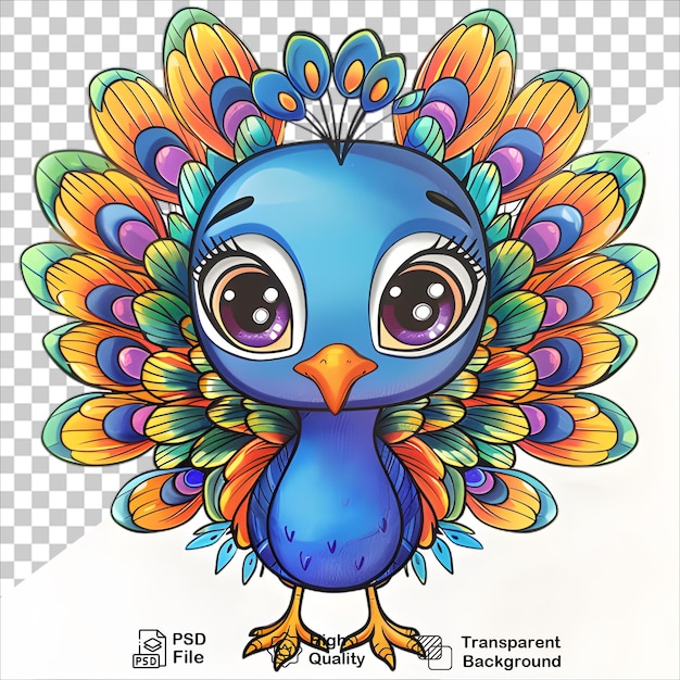 PSD peacock drawing for coloring isolated and transparent