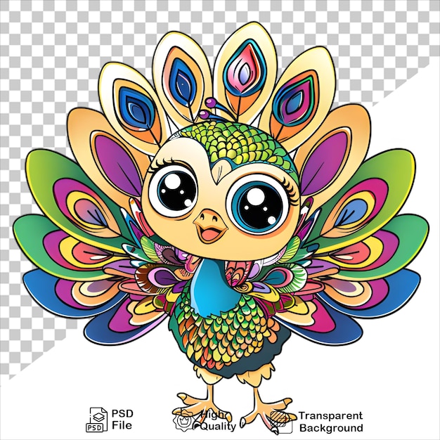 PSD peacock drawing for coloring isolated and transparent