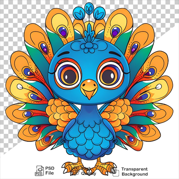 PSD peacock drawing for coloring isolated and transparent