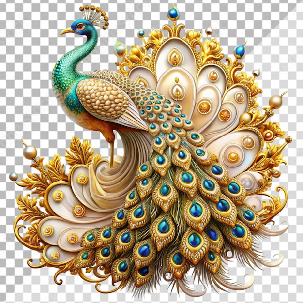 A peacock featuring opulent golden accents isolated on transparent