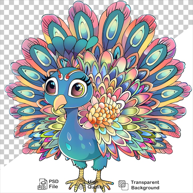 PSD peacock illustration for coloring transparent and isolated