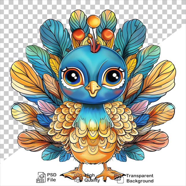 Peacock Illustration for Coloring Transparent and Isolated