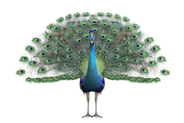 PSD peacock with fully spread feathers isolated on white background photo aig57