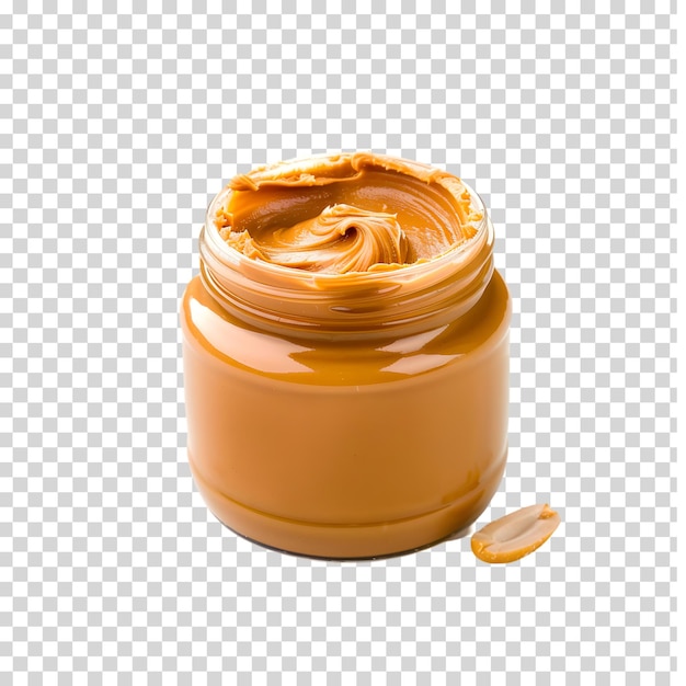 PSD peanut butter in a glass jar on a white background