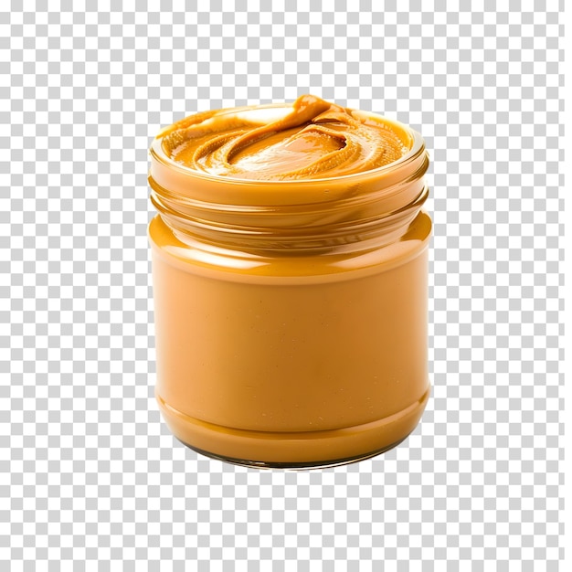 PSD peanut butter in a glass jar on a white background