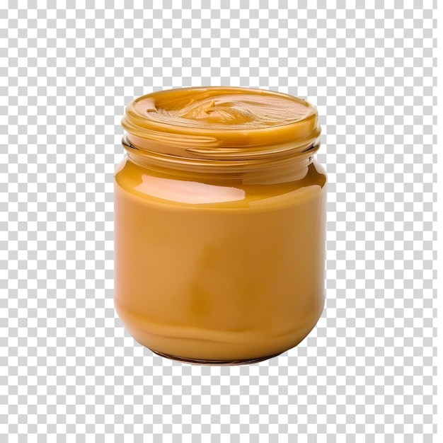 Peanut butter in a glass jar on a white background