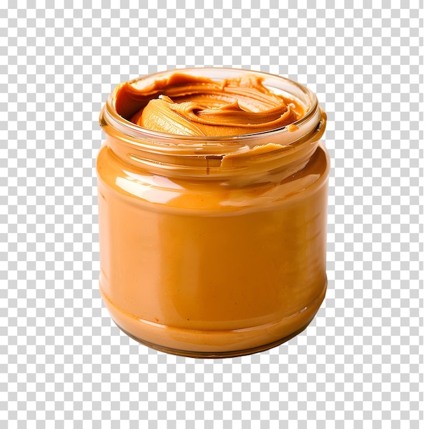 PSD peanut butter in a glass jar on a white background