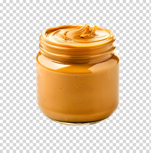 PSD peanut butter in a glass jar on a white background