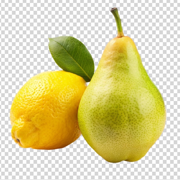 A pear and lemon on transparent background