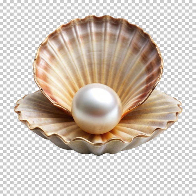 Pearl inside an oyster shell on transparent background