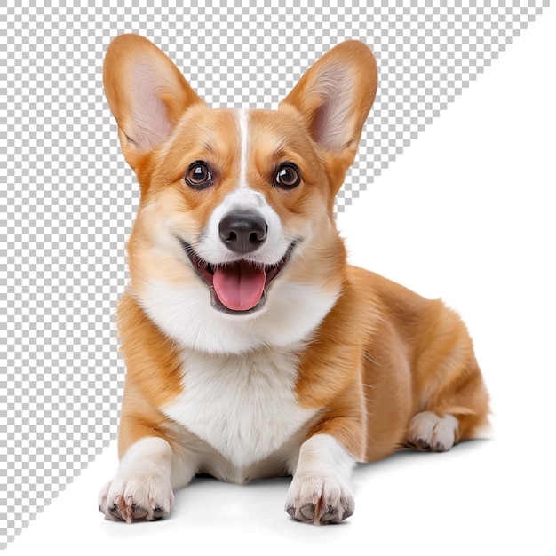 Pembroke welsh corgi looking cute with tongue out on isolated background