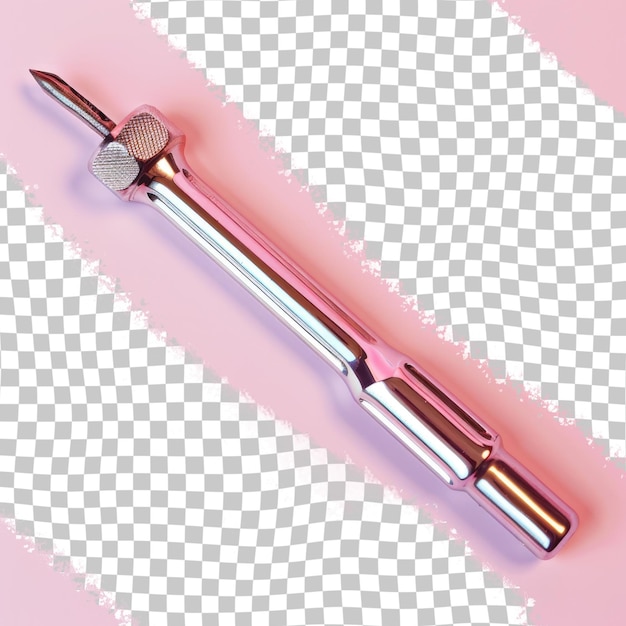 PSD a pen with a pink background with a silver handle