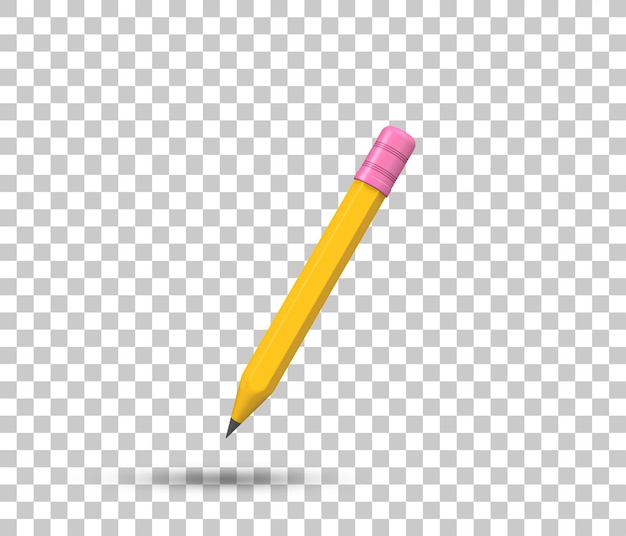 Pencil 3D Icon Realistic 3d rendered yellow pencil symbol on white background Education elements