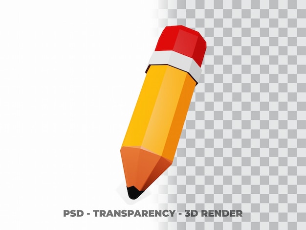 Pencil 3D illustration. education object icon concept isolated with transparency background