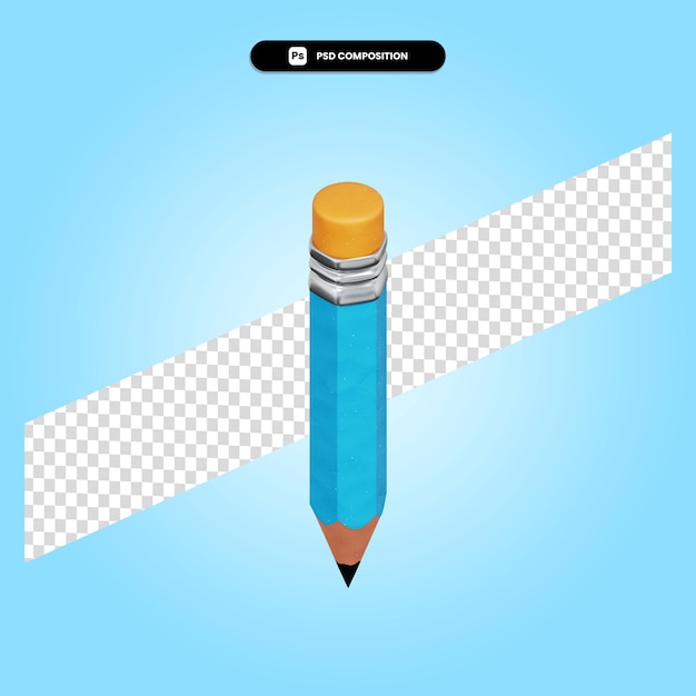 Pencil 3d render illustration isolated