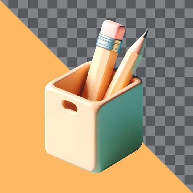 PSD pencil box illustration in 3d cartoon style