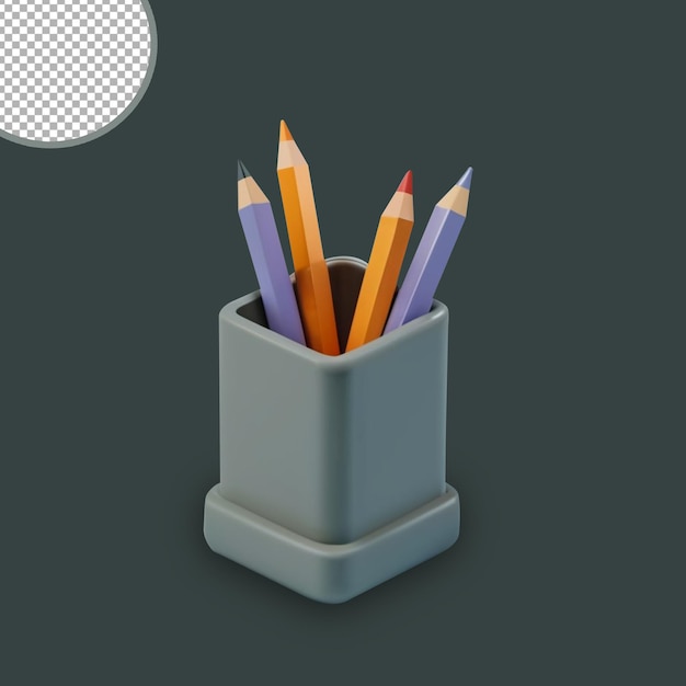 PSD pencil cup icon 3d render psd