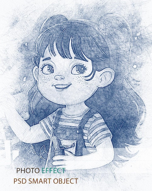 Pencil drawing baby painting photo effect