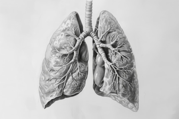 Pencil drawing of the human lung Transparent background