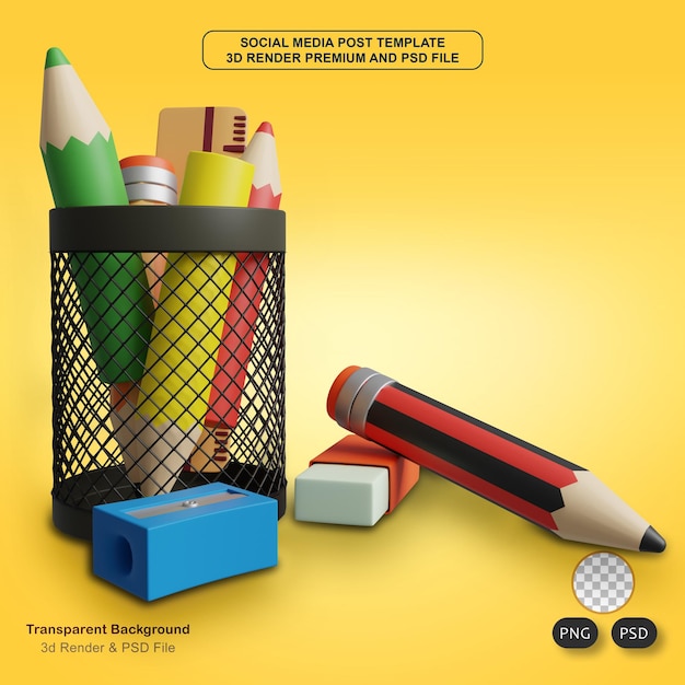 Pencil Holder 3d render illustration