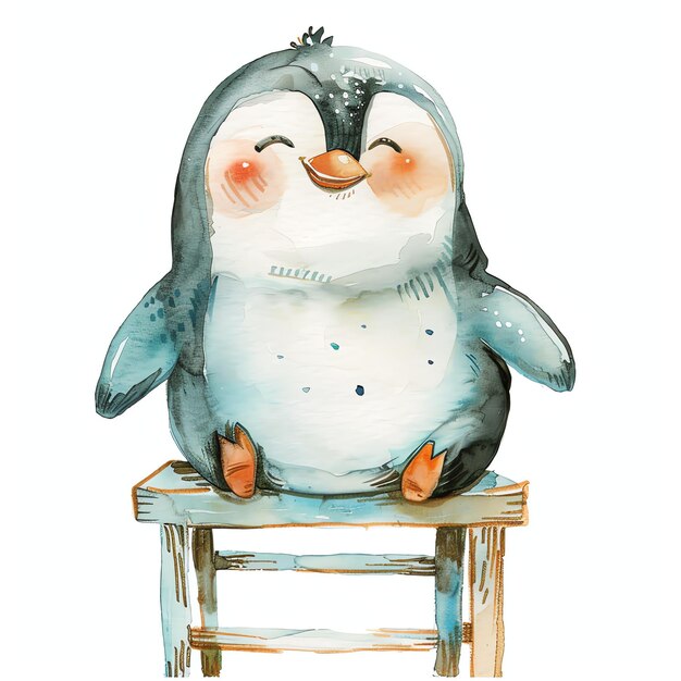 PSD penguin sitting on a chair watercolor for kids illustration