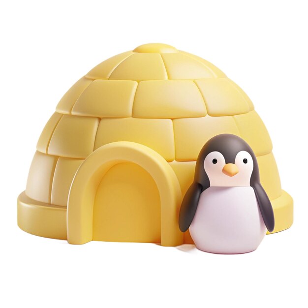 PSD a penguin toy with a door open and a door that says penguin