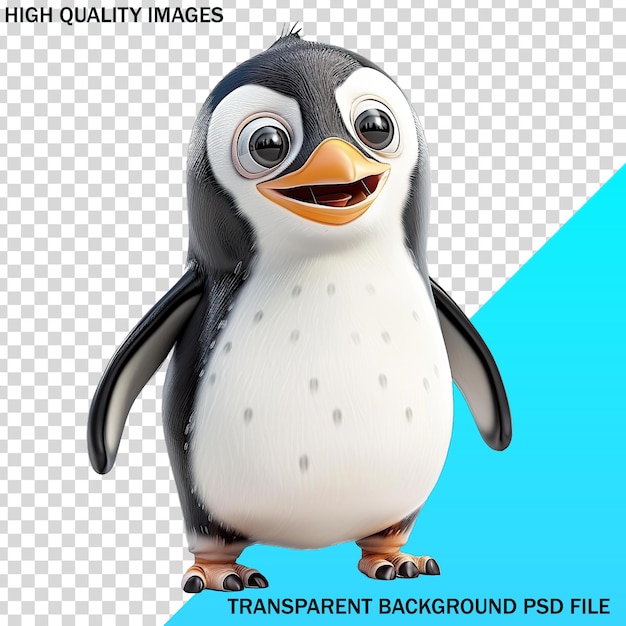 PSD a penguin with a blue background that says high quality