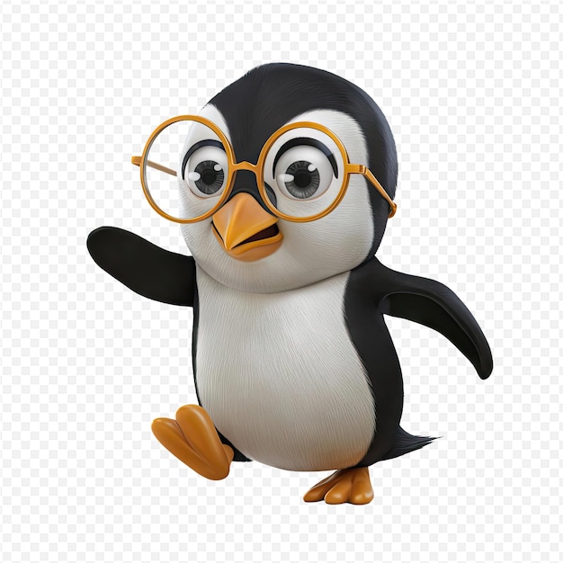 PSD a penguin with glasses on a white background