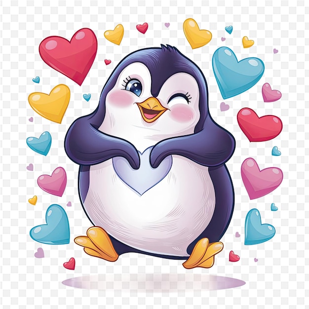 PSD a penguin with hearts in the background