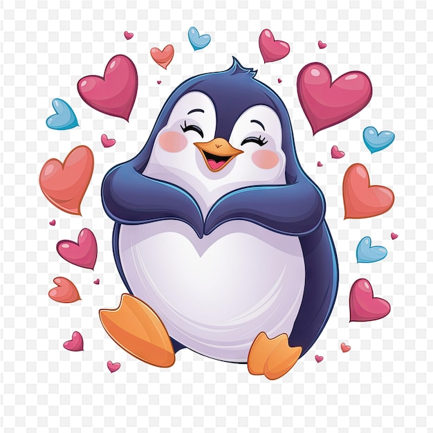 PSD a penguin with hearts in the background