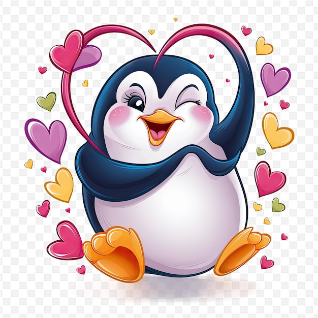 PSD a penguin with hearts and a heart on its chest