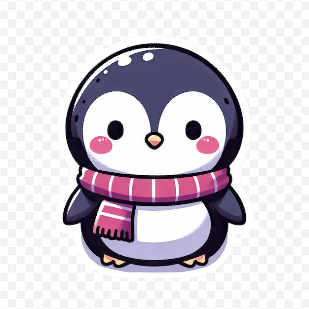 a penguin with a pink scarf and a pink and white scarf