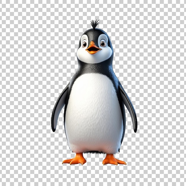 a penguin with a yellow beak and orange feet