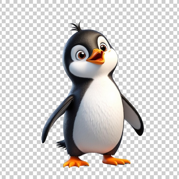 a penguin with a yellow beak and orange feet