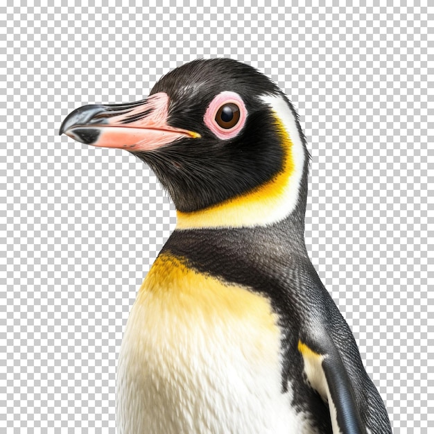 A penguin with a yellow and black beak.