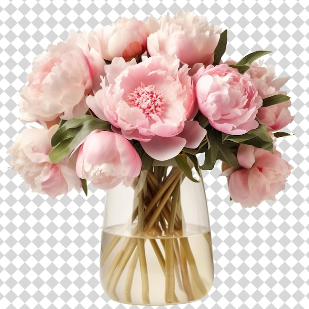 Peonies in a glass vase Isolated on transparent background PSD file format