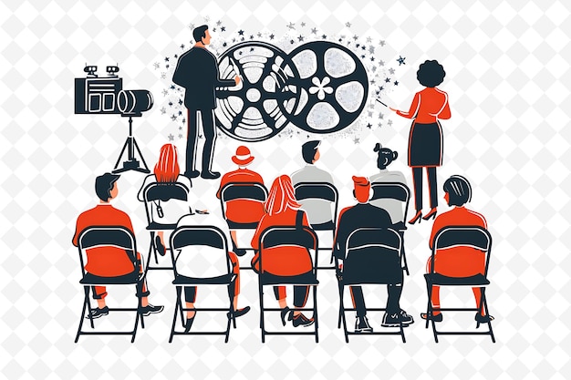 PSD people attending a film screening at the cannes film festiva flat illustration culture character