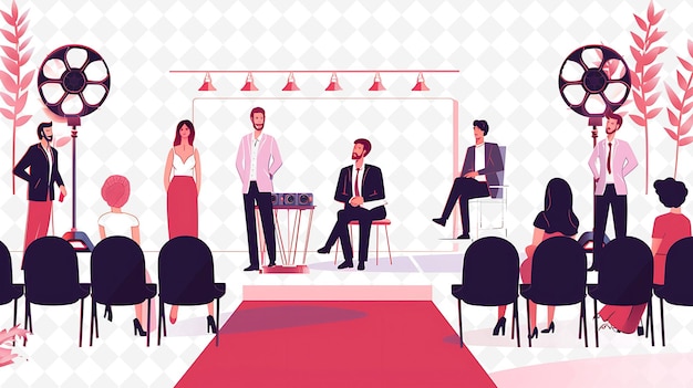 PSD people attending a film screening at the cannes film festiva flat illustration culture character