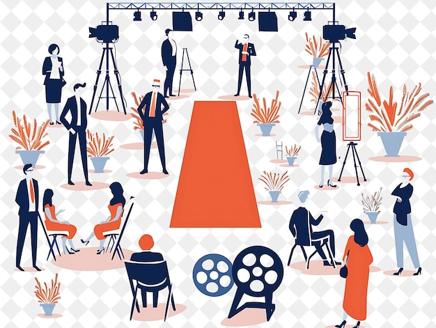 People Attending a Film Screening at the Cannes Film Festiva Flat Illustration Festival of The World