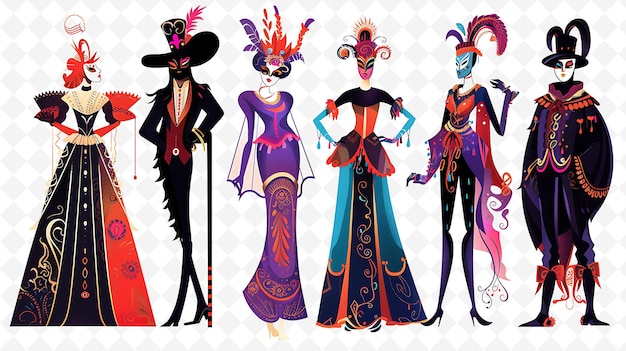 People Attending a Venetian Carnival Masquerade Design Is Op Flat Illustration Culture Character